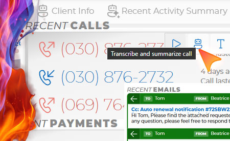 Recent Client Activity - AI summaries